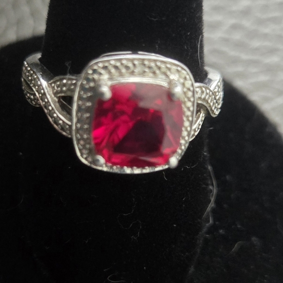Cushion Cut Lab-Created 8mm Ruby Sterling Silver Size 7.5 (Kay Jewelers Ring) - Picture 2 of 4
